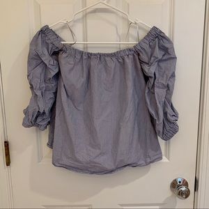 H&M Blue and White Off the Shoulder Top